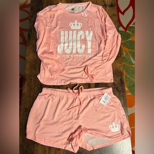 NWT Juicy Couture Sz Lg two piece pj/loungewear set. Long sleeve top w/shorts.